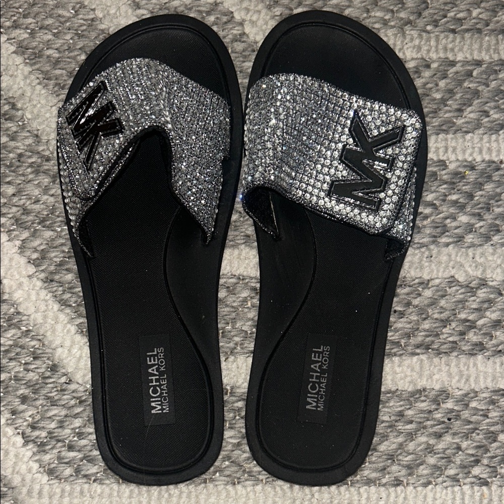 Michael Kors Glittering Silver and Black Sandals